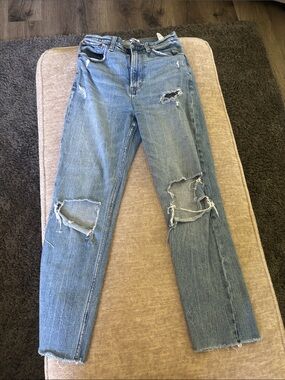 Abercrombie & Fitch Distressed Light Blue Straight-Leg Jeans